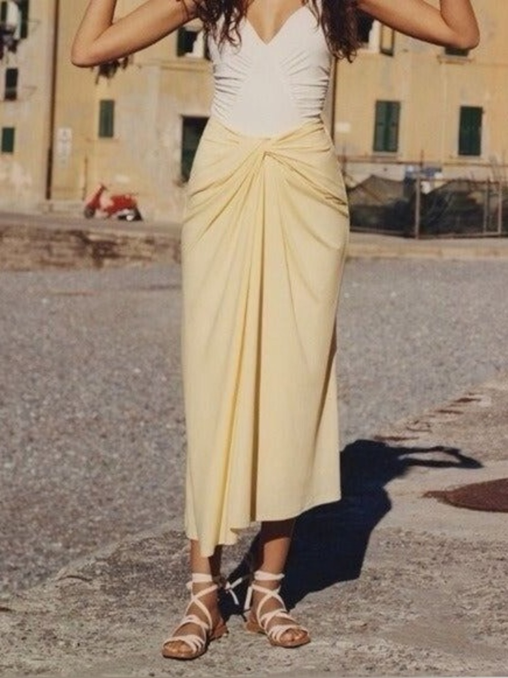 Significant Other butter yellow midi skirt